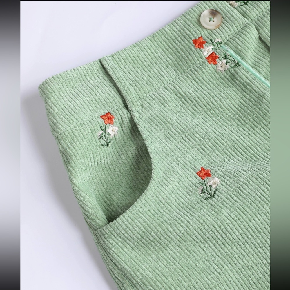 Corduroy Floral Embroidered Pants - Picture 4 of 10